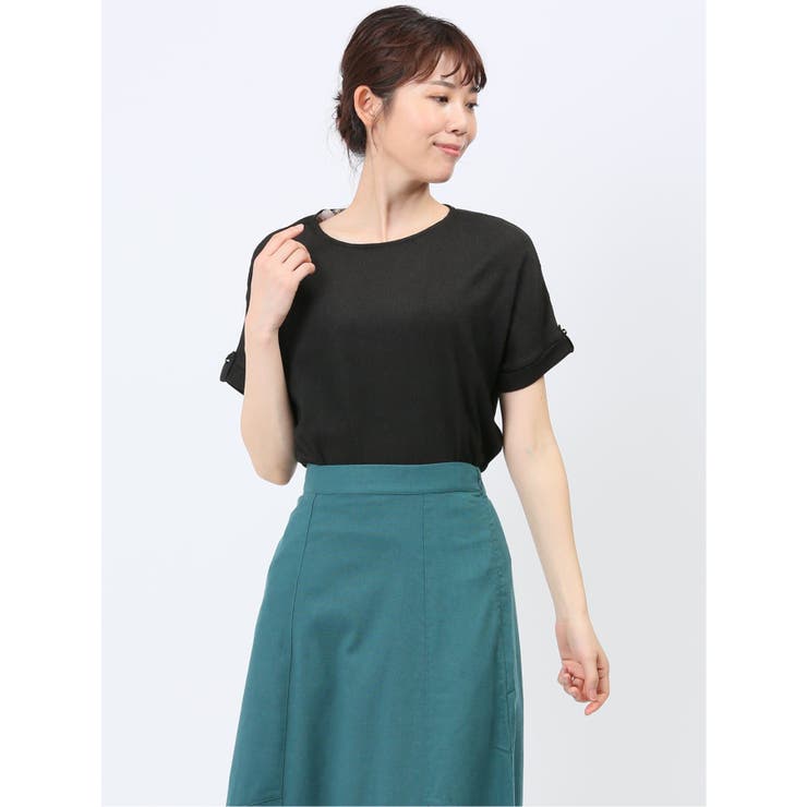 05黒 | マーブルワルツ/MARBLE WALTS シャーリング クルー半袖プルオーバー | TAKA-Q WOMEN