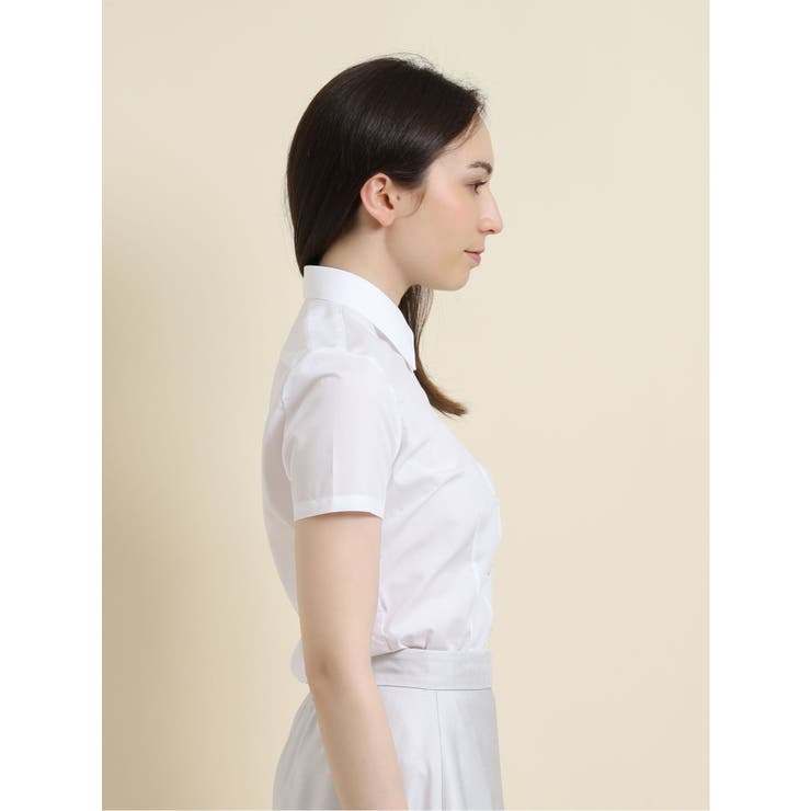 【白無地】形態安定レギュラーカラー ブロード半袖シャツ | TAKA-Q WOMEN | 詳細画像4 