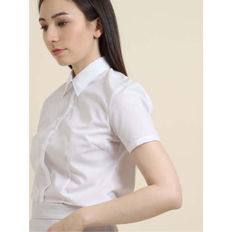 【白無地】形態安定レギュラーカラー ブロード半袖シャツ | TAKA-Q WOMEN | 詳細画像6 