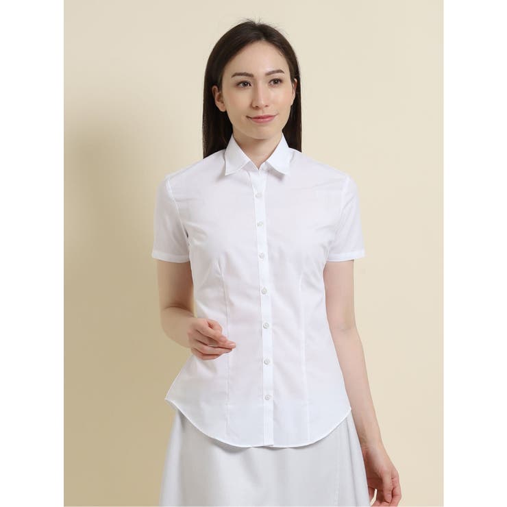 【白無地】形態安定レギュラーカラー ブロード半袖シャツ | TAKA-Q WOMEN | 詳細画像7 