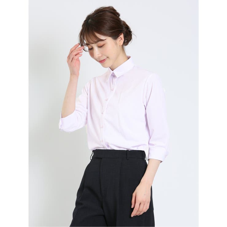 ノーアイロンストレッチ レギュラーカラー 7分袖ニットシャツ | TAKA-Q WOMEN | 詳細画像2 