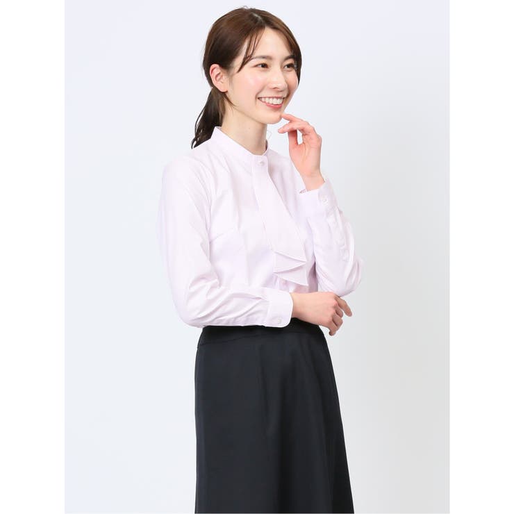 12ピンク | 透け防止 形態安定 ボウタイ脱着 長袖シャツ | TAKA-Q WOMEN