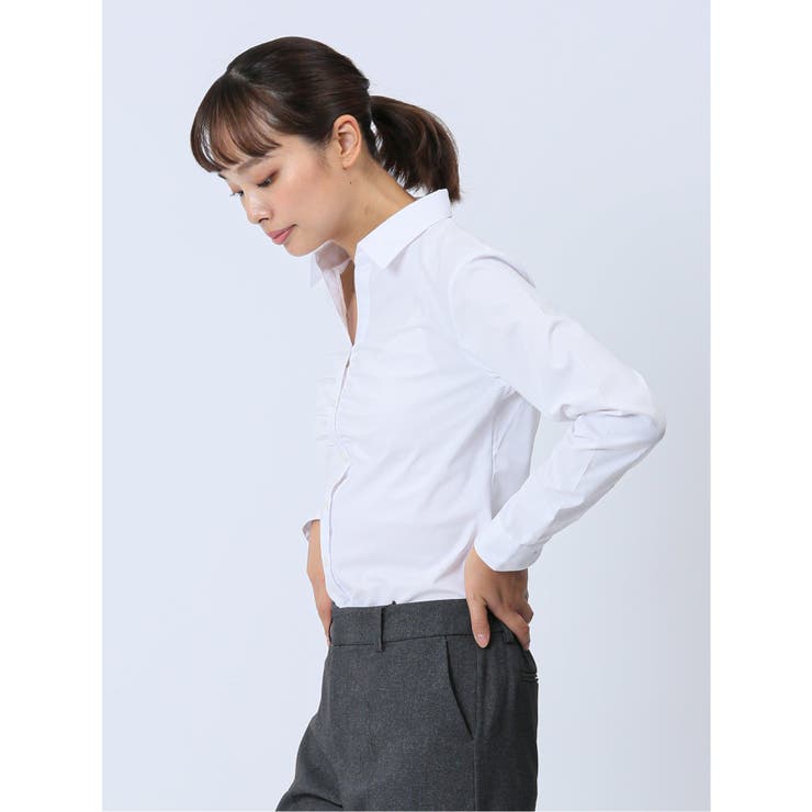 【WEB限定】形態安定ストレッチ ギャザースキッパー長袖シャツ | TAKA-Q WOMEN | 詳細画像2 