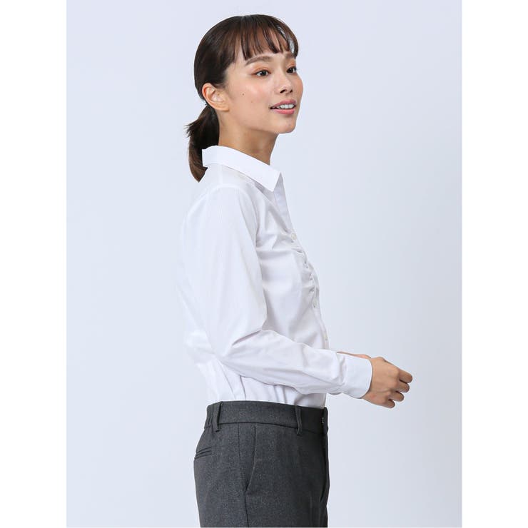 【WEB限定】形態安定ストレッチ ギャザースキッパー長袖シャツ | TAKA-Q WOMEN | 詳細画像4 