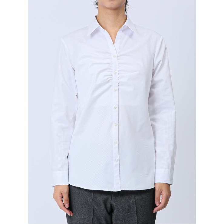 【WEB限定】形態安定ストレッチ ギャザースキッパー長袖シャツ | TAKA-Q WOMEN | 詳細画像5 