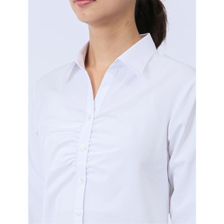 【WEB限定】形態安定ストレッチ ギャザースキッパー長袖シャツ | TAKA-Q WOMEN | 詳細画像8 