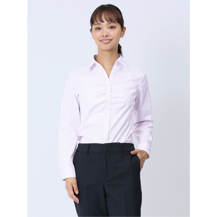12ピンク | 【WEB限定】形態安定ストレッチ ギャザースキッパー長袖シャツ | TAKA-Q WOMEN