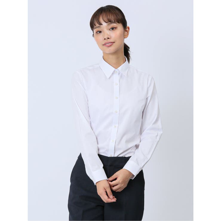 01白 | 【WEB限定】形態安定ストレッチ レギュラーカラー長袖シャツ | TAKA-Q WOMEN