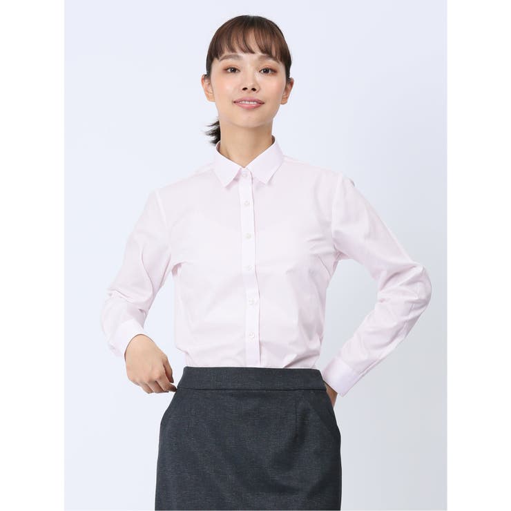 12ピンク | 【WEB限定】形態安定ストレッチ レギュラーカラー長袖シャツ | TAKA-Q WOMEN