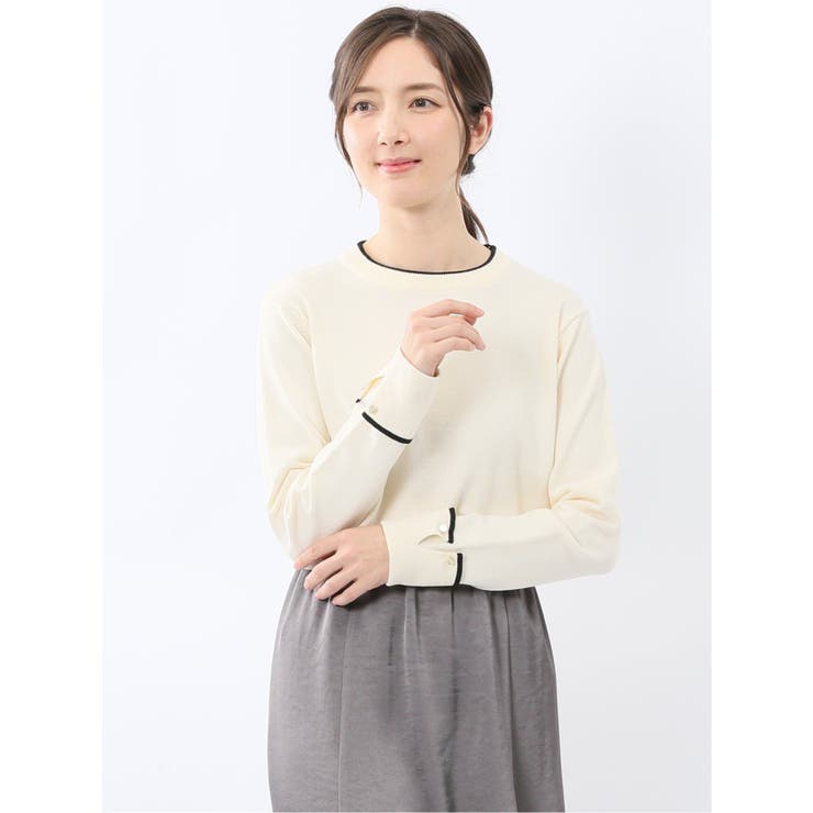ハンドウォッシャブル 配色カフス クルーニットプルオーバー | TAKA-Q WOMEN | 詳細画像1 