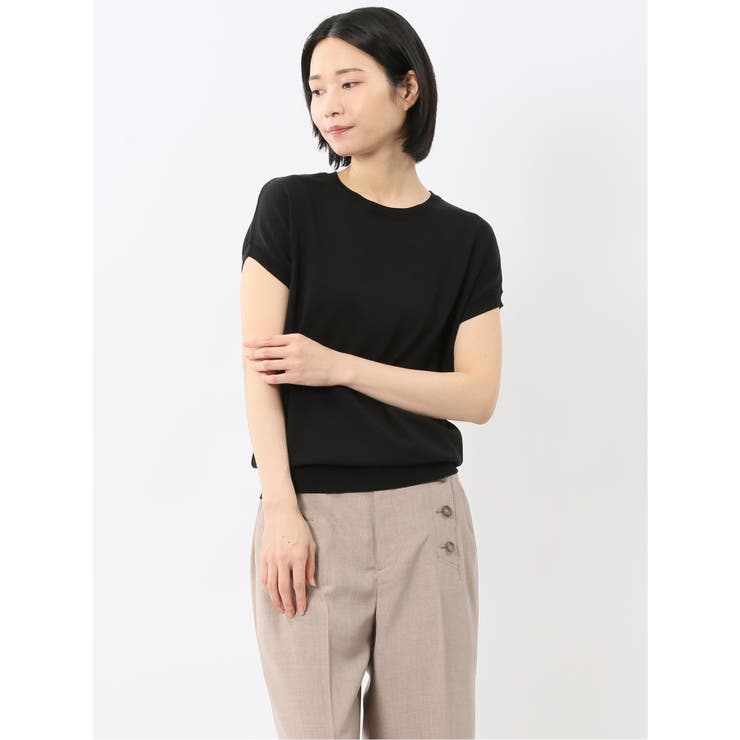 快適機能 無地 フレンチ袖 クルーニット | TAKA-Q WOMEN | 詳細画像1 