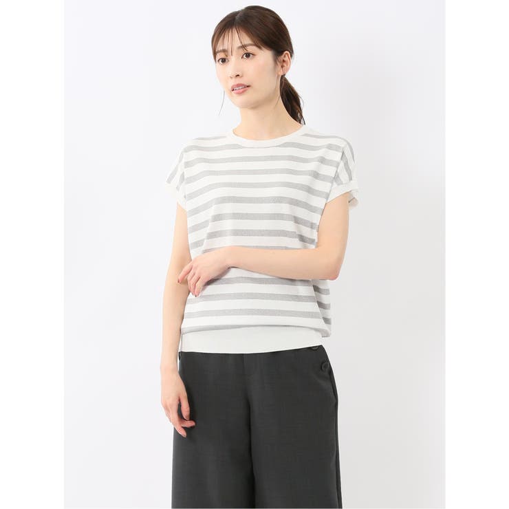 快適機能 ボーダー フレンチ袖 クルーニット | TAKA-Q WOMEN | 詳細画像1 