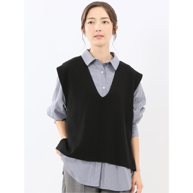 05黒 | ハンドウォッシャブル ミラノ Vネック ニットベスト | TAKA-Q WOMEN