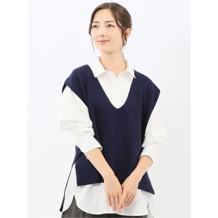 75紺 | ハンドウォッシャブル ミラノ Vネック ニットベスト | TAKA-Q WOMEN