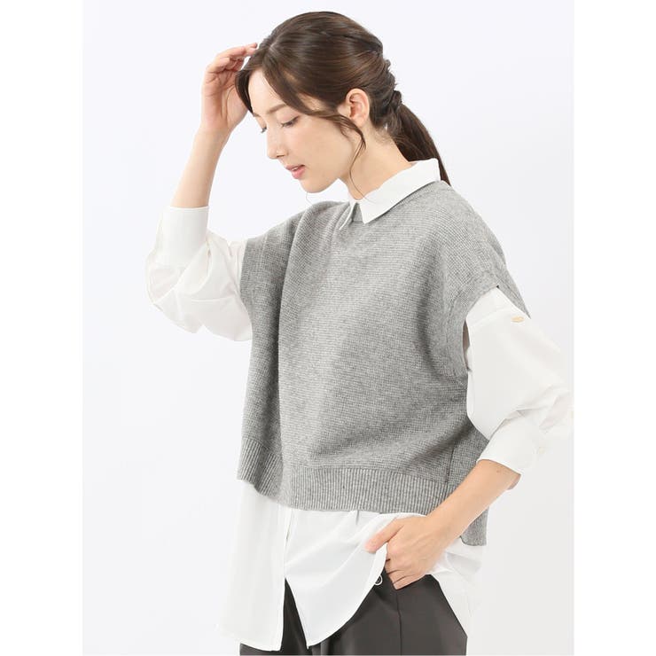 ウォッシャブル 地柄 バックスリット ニットベスト | TAKA-Q WOMEN | 詳細画像2 