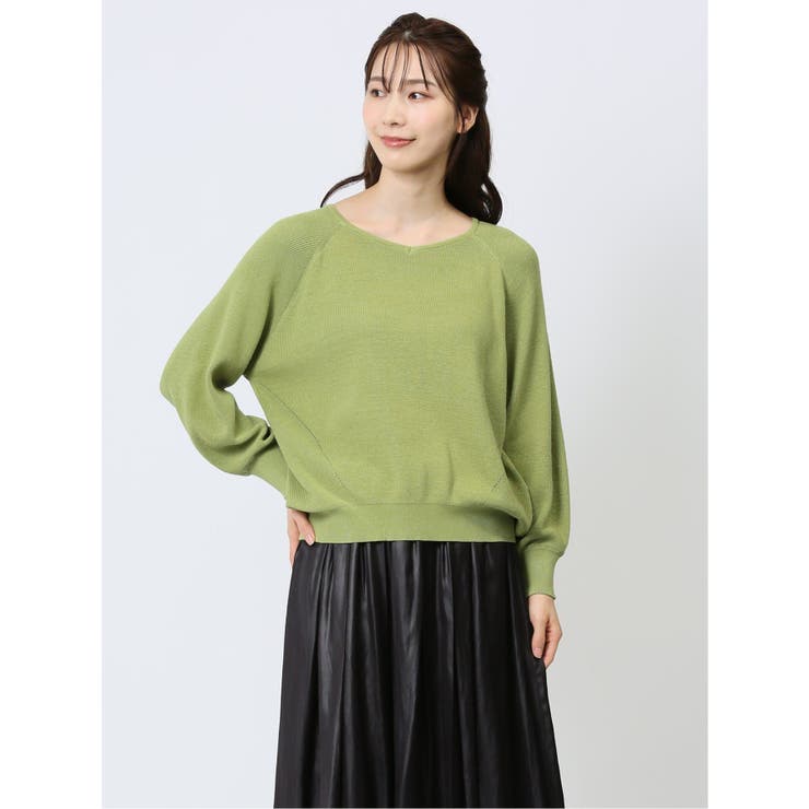 62ライトグリーン | 畦 Vネック ニットプルオーバー | TAKA-Q WOMEN