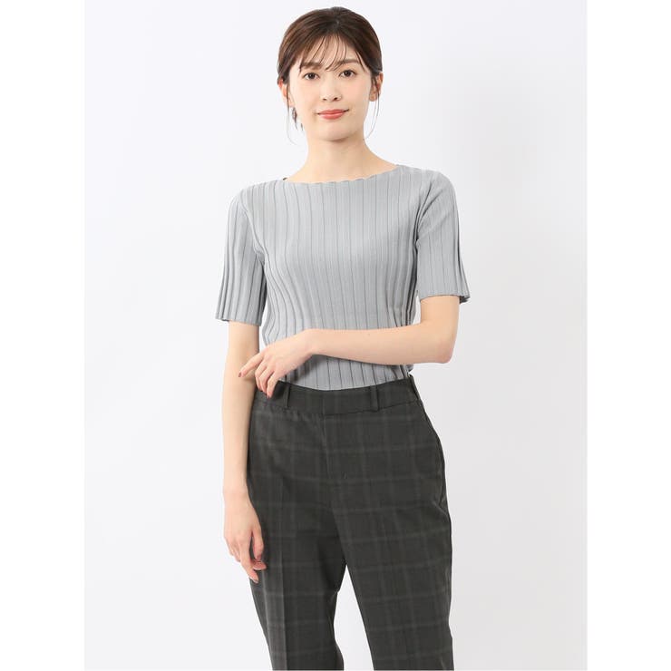 快適機能 ワイドリブ クルーネック 半袖ニット | TAKA-Q WOMEN | 詳細画像1 