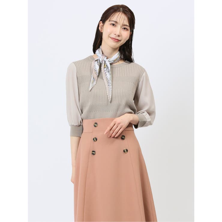 04グレー | 7分袖ジョーゼット リブニットプルオーバー | TAKA-Q WOMEN