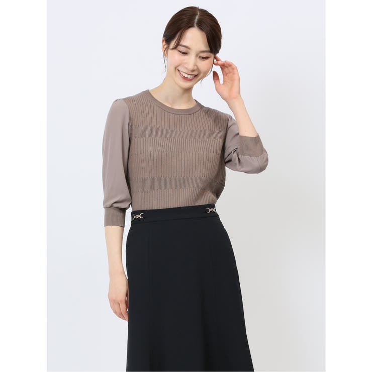 30茶 | 7分袖ジョーゼット リブニットプルオーバー | TAKA-Q WOMEN