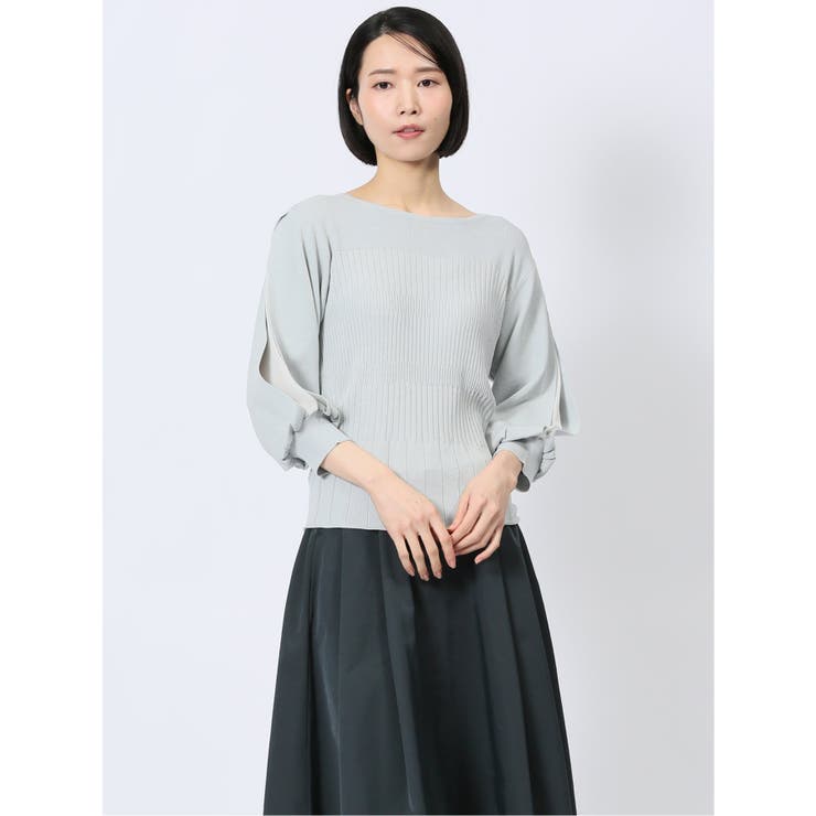 73サックス | クルーネック 7分袖 ニットプルオーバー | TAKA-Q WOMEN