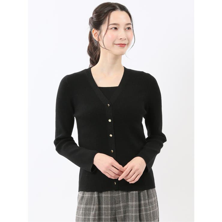 05黒 | ハンドウォッシャブル ラメリブ Vネック ニットカーディガン | TAKA-Q WOMEN