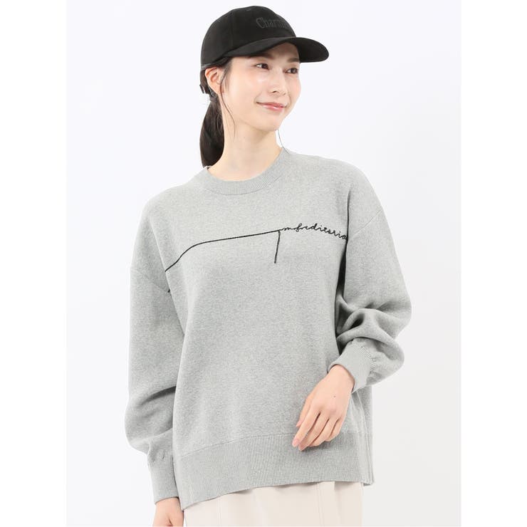 03ライトグレー | ロゴ刺繍 スエットライク ニットプルオーバー | TAKA-Q WOMEN