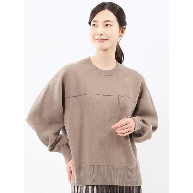 33ベージュ | ロゴ刺繍 スエットライク ニットプルオーバー | TAKA-Q WOMEN