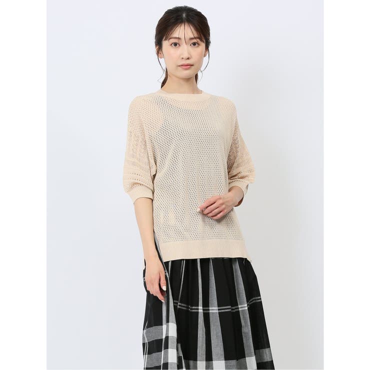 02アイボリー | ハンチ/HUNCH 麻タッチ クロシェ風ニット | TAKA-Q WOMEN