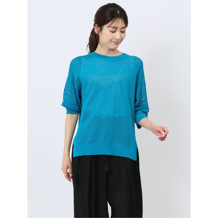 70青 | ハンチ/HUNCH 麻タッチ クロシェ風ニット | TAKA-Q WOMEN