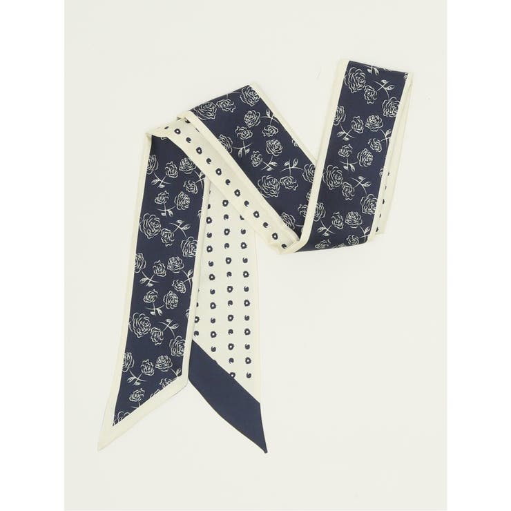 75紺 | シルク フラワー×ドット柄スカーフ | TAKA-Q WOMEN