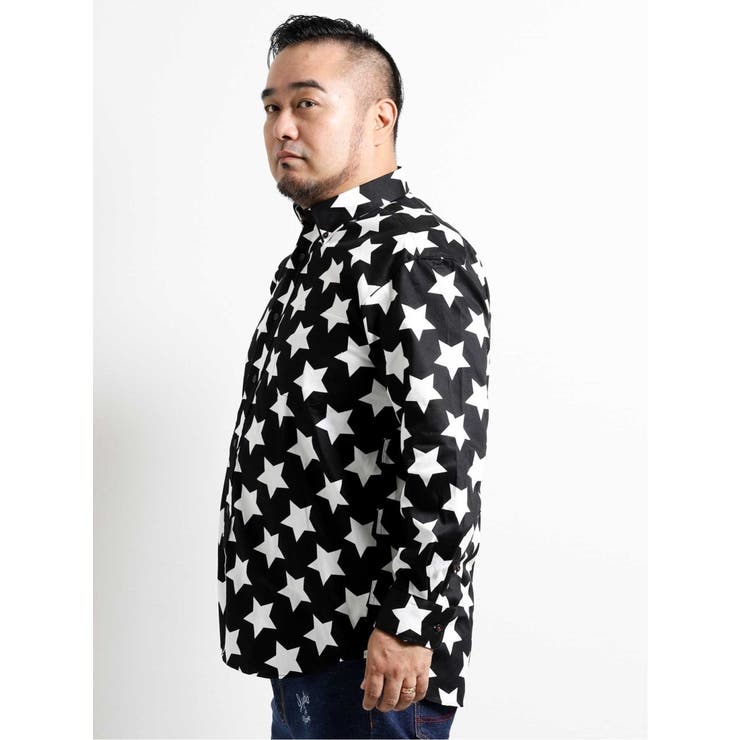 大きいサイズ】GRAND-BACK:星柄プリント ボタンダウン袖シャツ[品番
