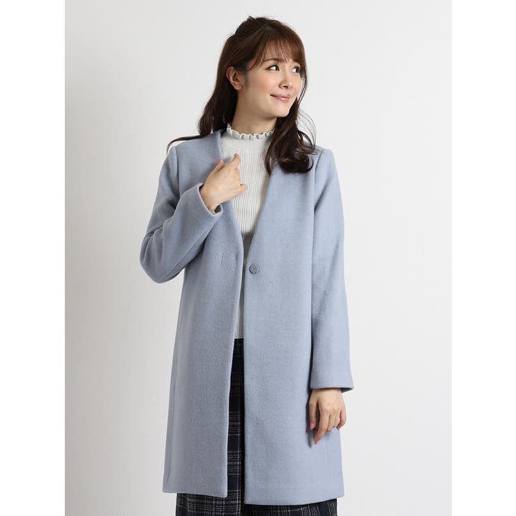 ウールシャギーｖ開きノーカラーロングコート サックス 品番 Tkqj Taka Q タカキュー のレディース ファッション通販 Shoplist ショップリスト