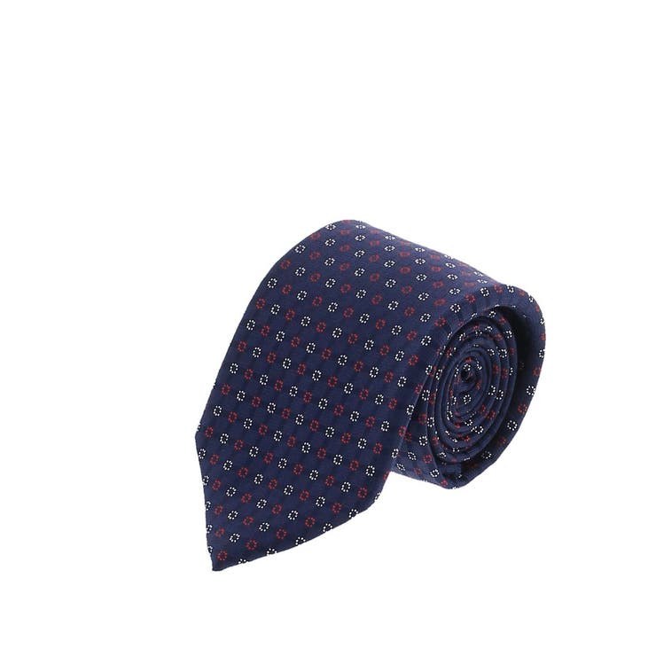 紺 | セッテピエゲ シルク小紋柄 レギュラーネクタイ 8.0cm幅 | TAKA-Q MEN