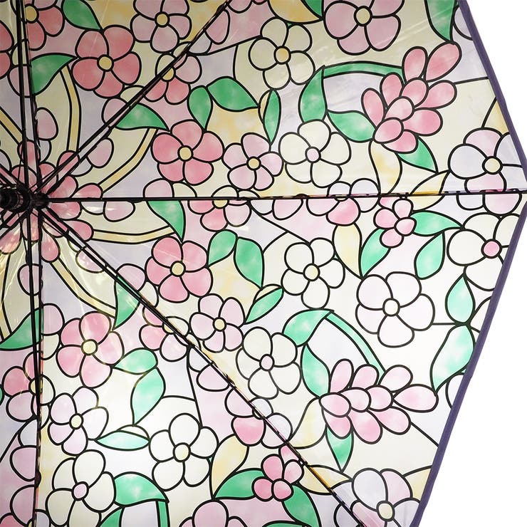 花柄ステンドグラス風 ビニール ジャンプ傘 雨傘[品番