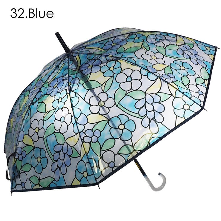 花柄ステンドグラス風 ビニール ジャンプ傘 雨傘[品番：MCOW0000717