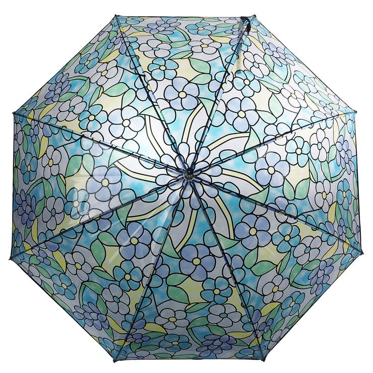 花柄ステンドグラス風 ビニール ジャンプ傘 雨傘[品番