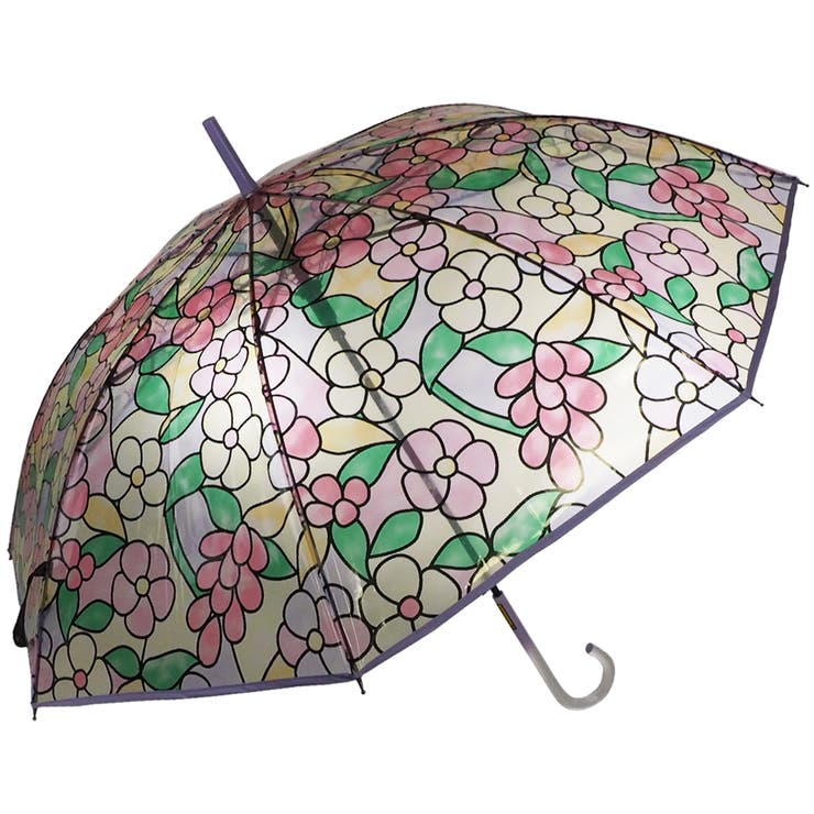 花柄ステンドグラス風 ビニール ジャンプ傘 雨傘[品番