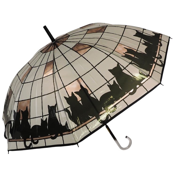ねこ柄 ステンドグラス風 ビニール ジャンプ傘 猫 ネコ雨傘[品番 