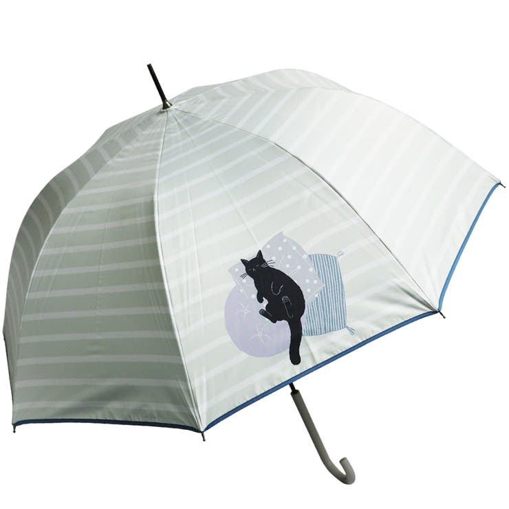 【82】グリーン | 晴雨兼用傘 おやすみ猫柄 ジャンプ傘 日傘 | macocca