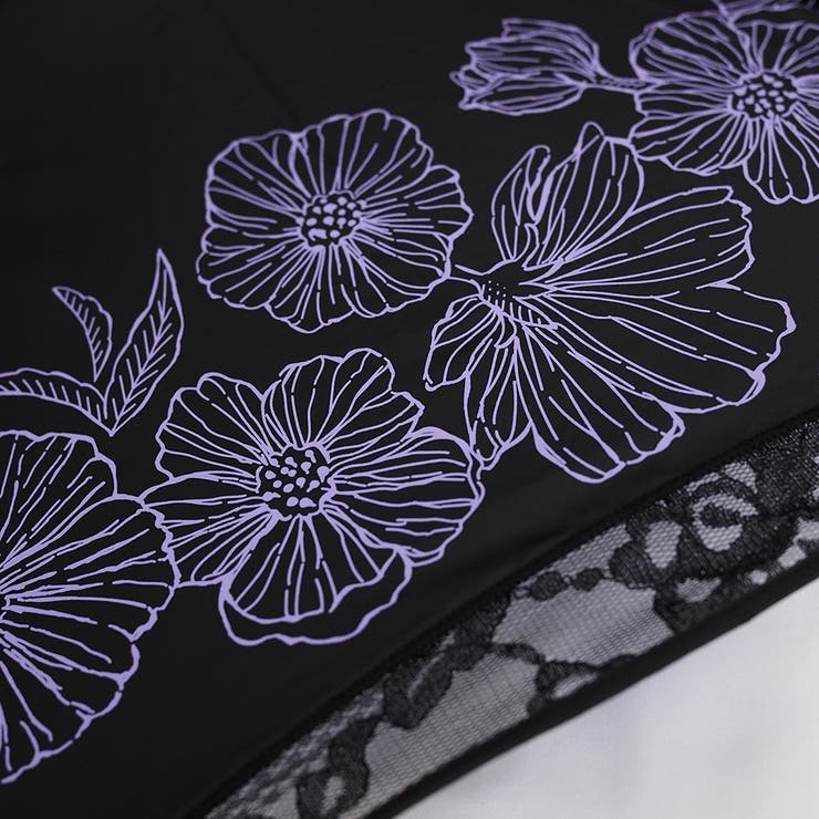 新品mm★二重張りレース×花柄バックプリント 桜骨ショート日傘　ブラック（長傘 二重張りレース×花柄バックプリント 桜骨ショート日傘[品番
