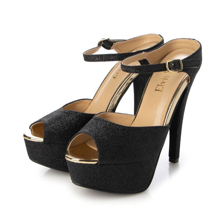 ブラック・ラメ | ElvisLuce(エルビスルーチェ)14cmピンヒールストラップストームサンダ… | Mafmof