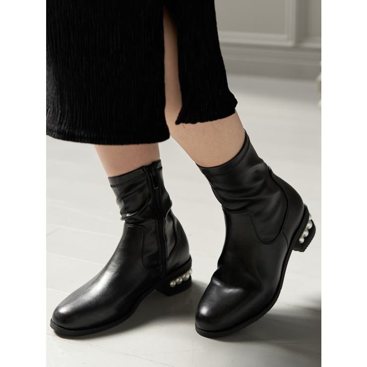 Realta(レアルタ)4.5cmパールヒールストレッチショートブーツ | Mafmof | 詳細画像5 