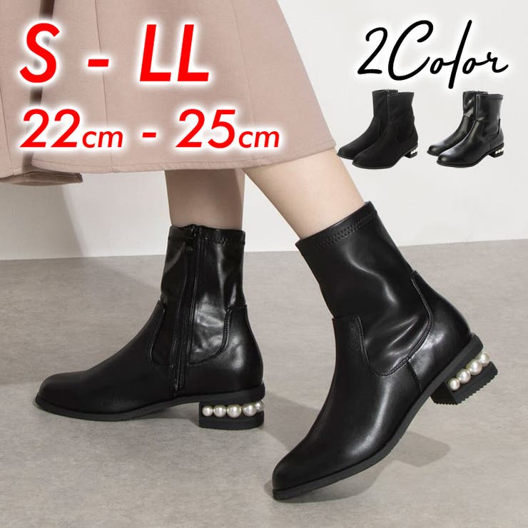 Realta(レアルタ)4.5cmパールヒールストレッチショートブーツ | Mafmof | 詳細画像1 