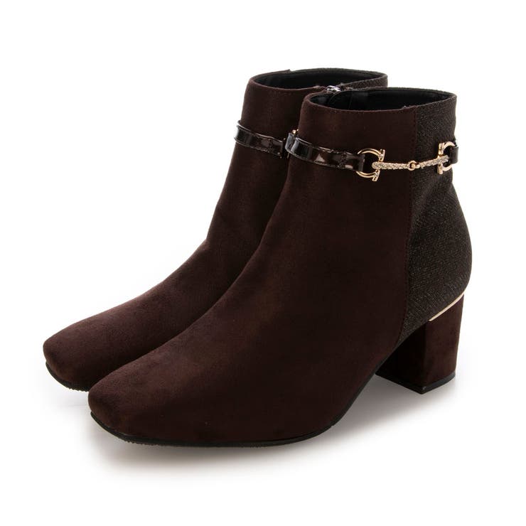 ダークブラウンスエード・ツイード | Realta(レアルタ)6cmプレートヒール２WAYビット異素材MIXショートブ… | Mafmof