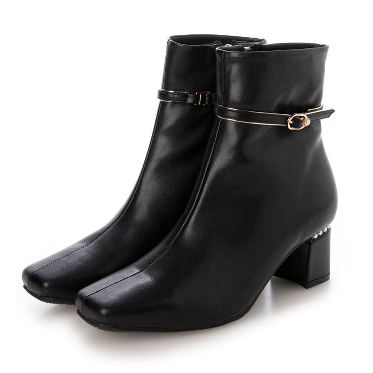 ブラック・PU | Realta5 5cmパールヒール2WAYパールベルトショートブーツ | Mafmof