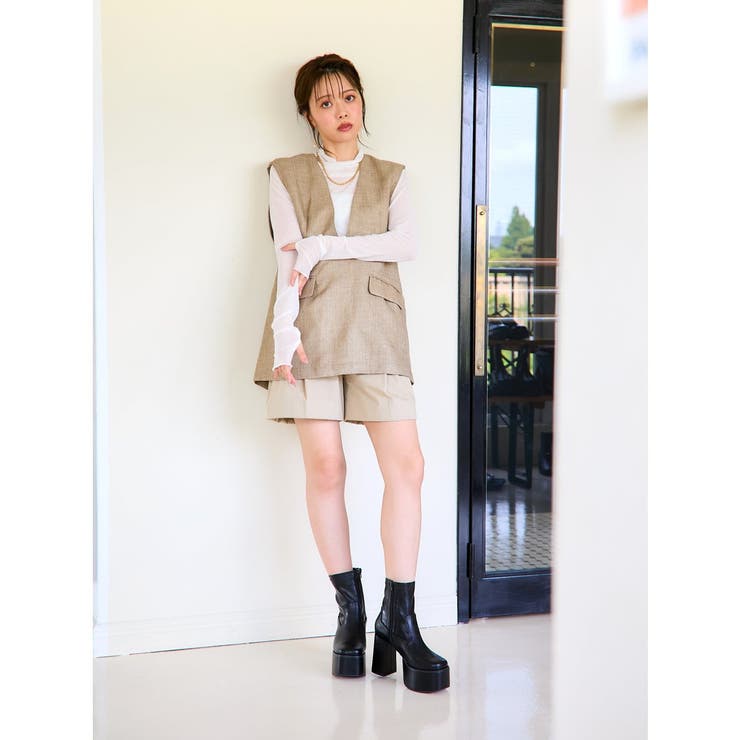 Mafmof(マフモフ)10.5cm厚底バルキーヒールストレッチショートブーツ | Mafmof | 詳細画像5 