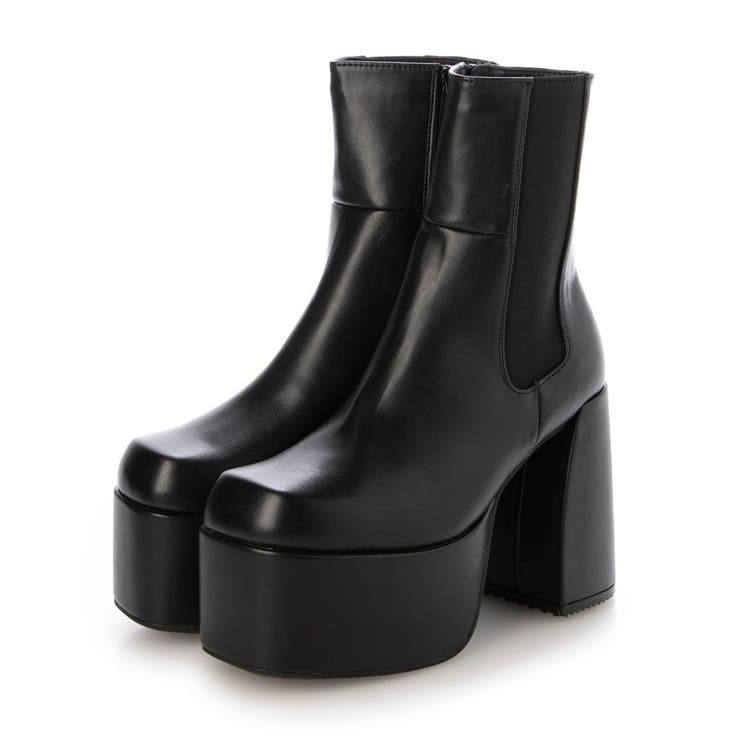 ブラック・PU | Mafmof(マフモフ)11 5cmバルキーヒールプランプサイドゴアショートブー… | Mafmof