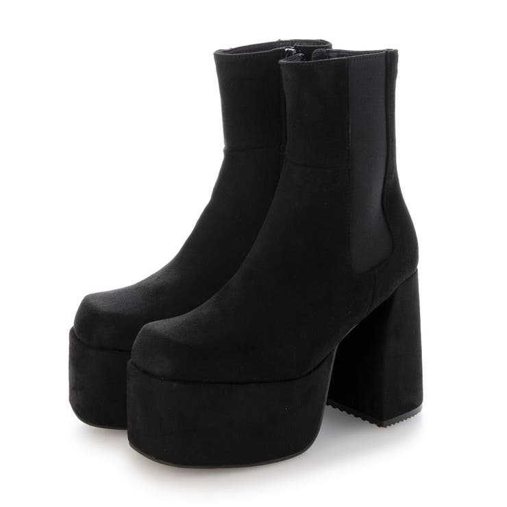 ブラック・スエード | Mafmof(マフモフ)11 5cmバルキーヒールプランプサイドゴアショートブー… | Mafmof