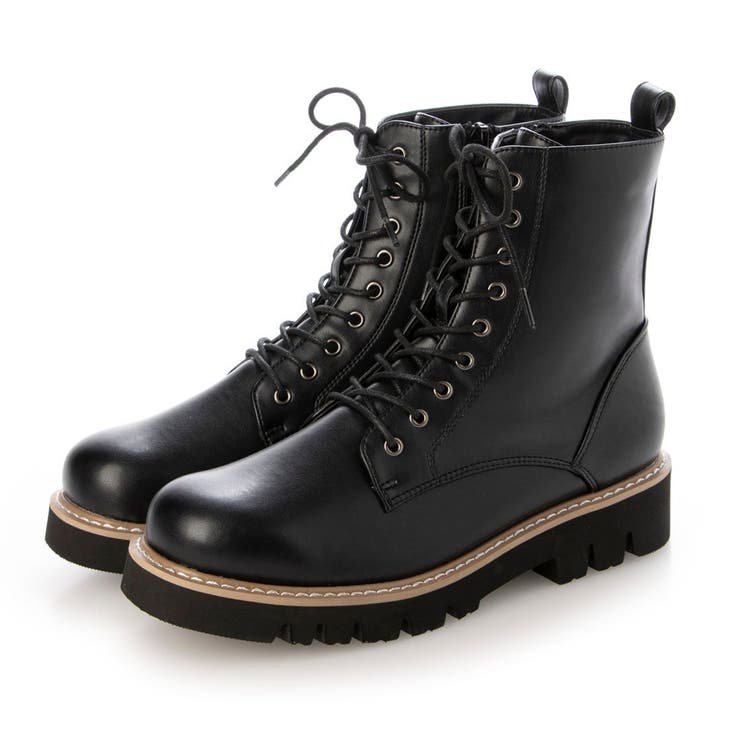 ブラック・PU | Realta(レアルタ)4cm厚底ビブラムソールレースアップショートブーツ | Mafmof