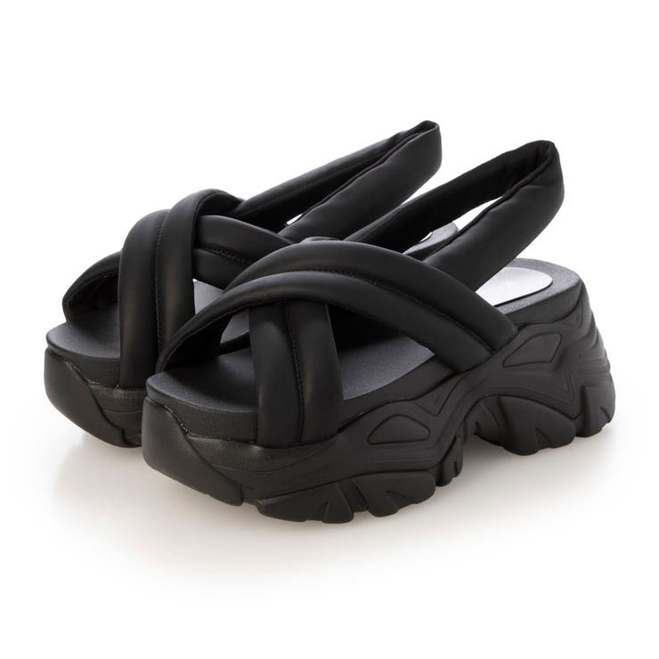 ブラック | Mafmof(マフモフ)8cm厚底ボリュームソールクロスベルトパデットスポーツサ… | Mafmof